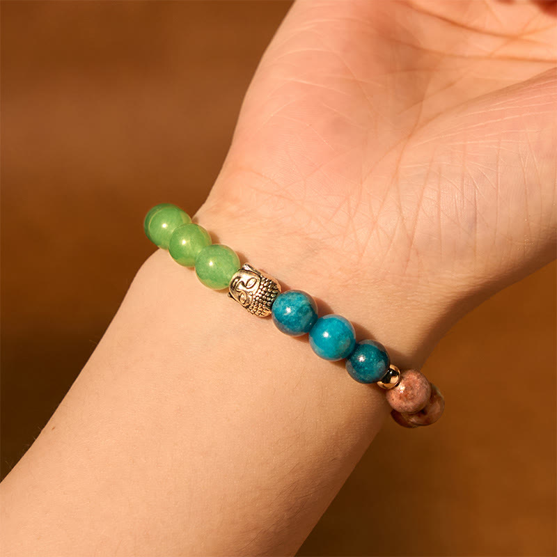 KarmaRipple's Authentic Black Onyx Ivory Stone Green Aventurine Tiger Eye Agate Mixed Color Buddha Head Protection Bracelet p8