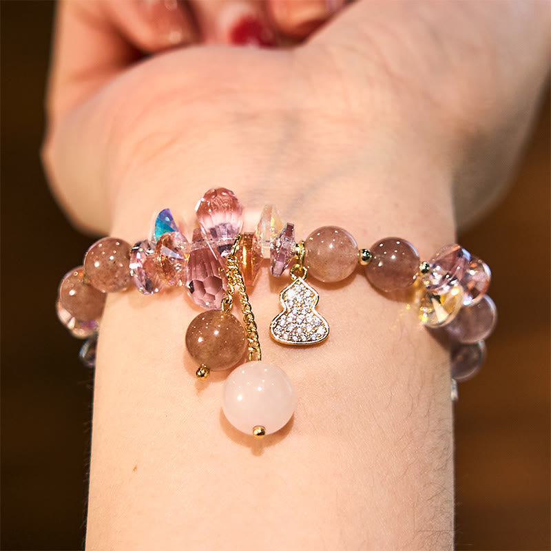 KarmaRipple's Strawberry Quartz Gemstone Gourd Positive Bracelet p5