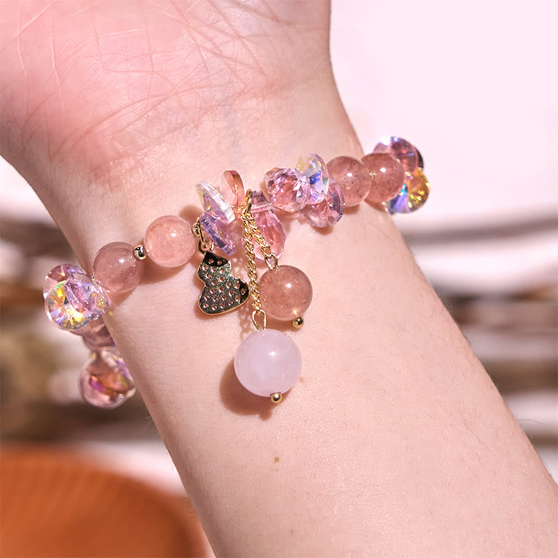 KarmaRipple's Strawberry Quartz Gemstone Gourd Positive Bracelet p4