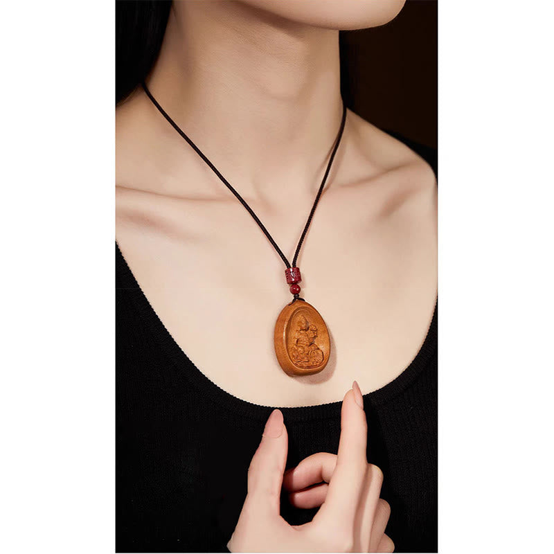 KarmaRipple's Peach Wood Cinnabar Om Mani Padme Hum Chinese Zodiac Black String Pendant Pendants p23