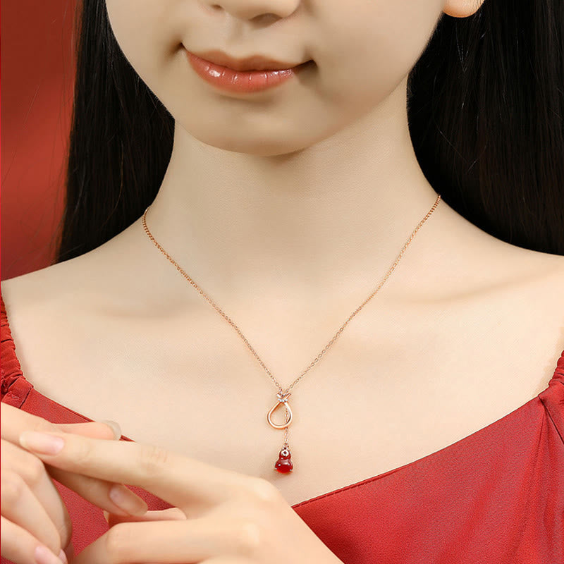 KarmaRipple's Red Agate Chalcedony 925 Sterling Silver Gourd Fortunate Bag Confidence Pendant Necklace p4