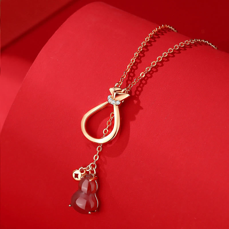 KarmaRipple's Red Agate Chalcedony 925 Sterling Silver Gourd Fortunate Bag Confidence Pendant Necklace p9