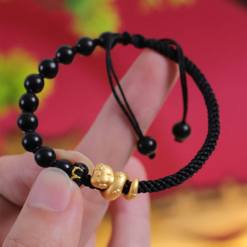 KarmaRipple's Small Leaf Red Sandalwood Ebony Wood Beadwork 999 Year Of The Snake Cotton Rope Protection Woven Bracelet p9