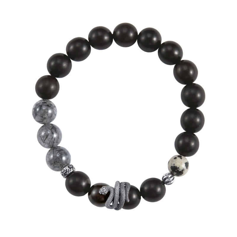 KarmaRipple's Ebony Wood Black Rutilated Quartz 925 Sterling Silver Year Of The Snake Balance Bracelet p10