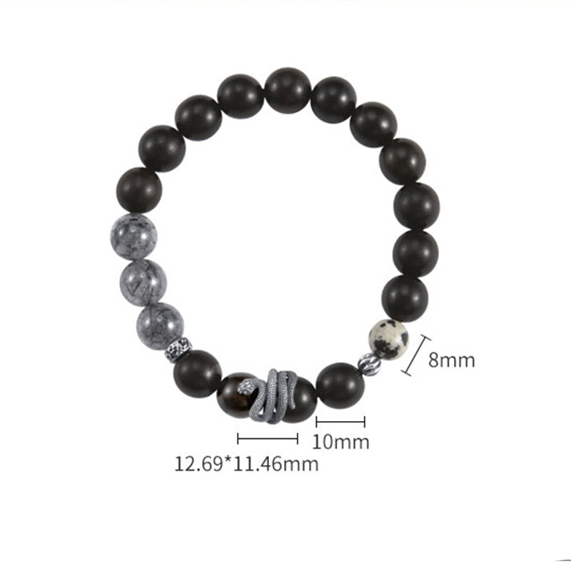 KarmaRipple's Ebony Wood Black Rutilated Quartz 925 Sterling Silver Year Of The Snake Balance Bracelet p5