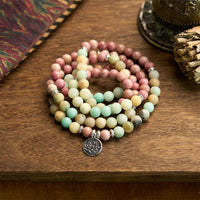 KarmaRipple's 108 Mala Rhodonite Amazonite Beadwork Lotus Compassion Bracelet