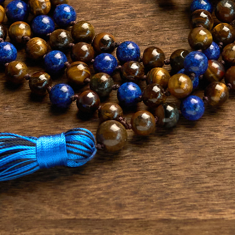 KarmaRipple's 108 Beadwork Authentic Stone Tiger Eye Lazurite Mala Tassel Protection Bracelet p6