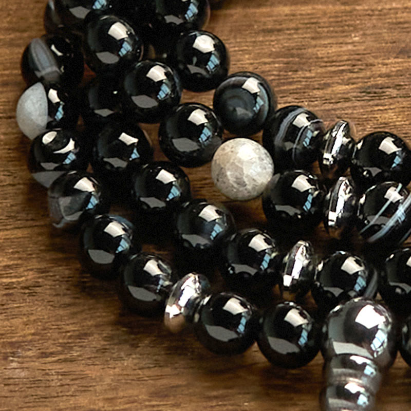 KarmaRipple's 108 Mala Beadwork Authentic Stone Black Onyx Protection Bracelet p7