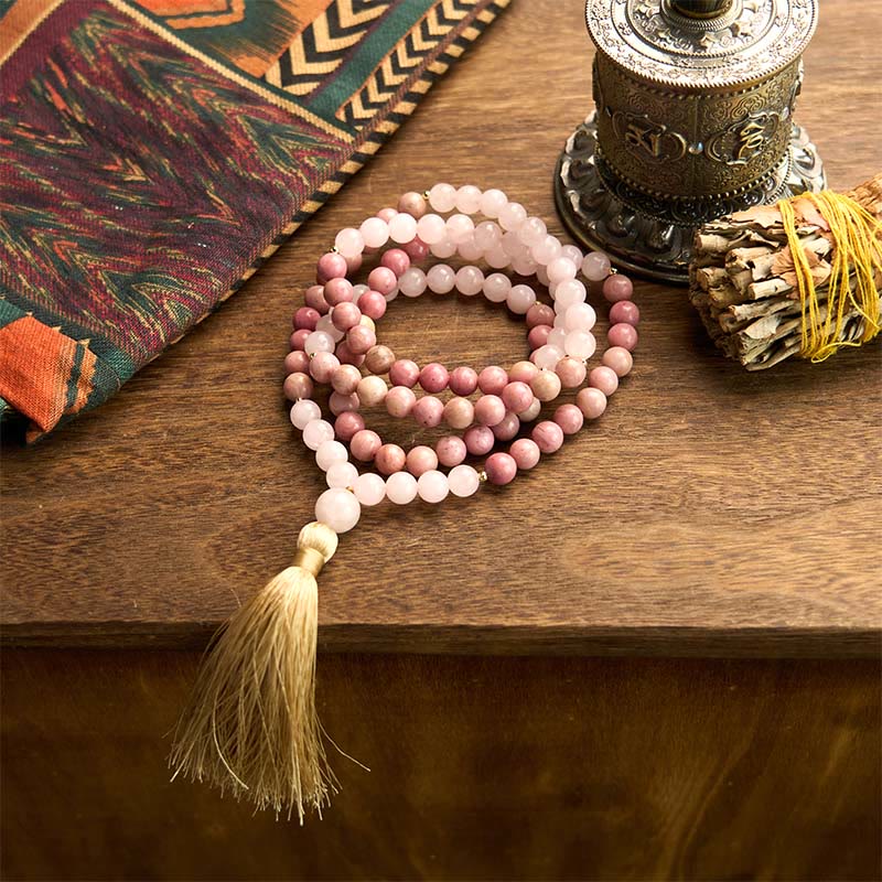 KarmaRipple's 108 Mala Beadwork Rhodonite Rose Quartz Tassel Balancing Bracelet p8
