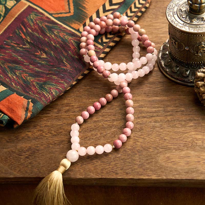 KarmaRipple's 108 Mala Beadwork Rhodonite Rose Quartz Tassel Balancing Bracelet p9