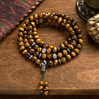 KarmaRipple's 108 Mala Beadwork Authentic Stone Tiger Eye Multi-turn Protection Bracelet