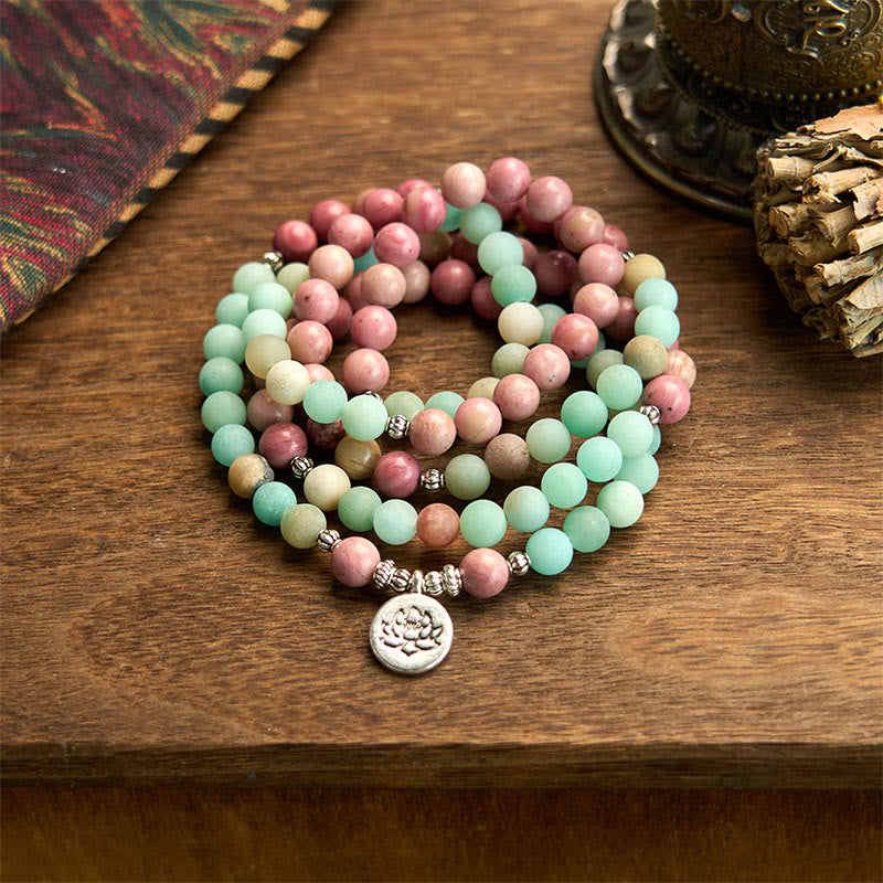 KarmaRipple's 108 Mala Beadwork Rhodonite Amazonite Lotus Balancing Bracelet p1
