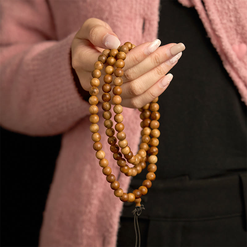 KarmaRipple's 108 Mala Beadwork Lightning Strike Peach Wood Hand Polishing Protection Bracelet p3