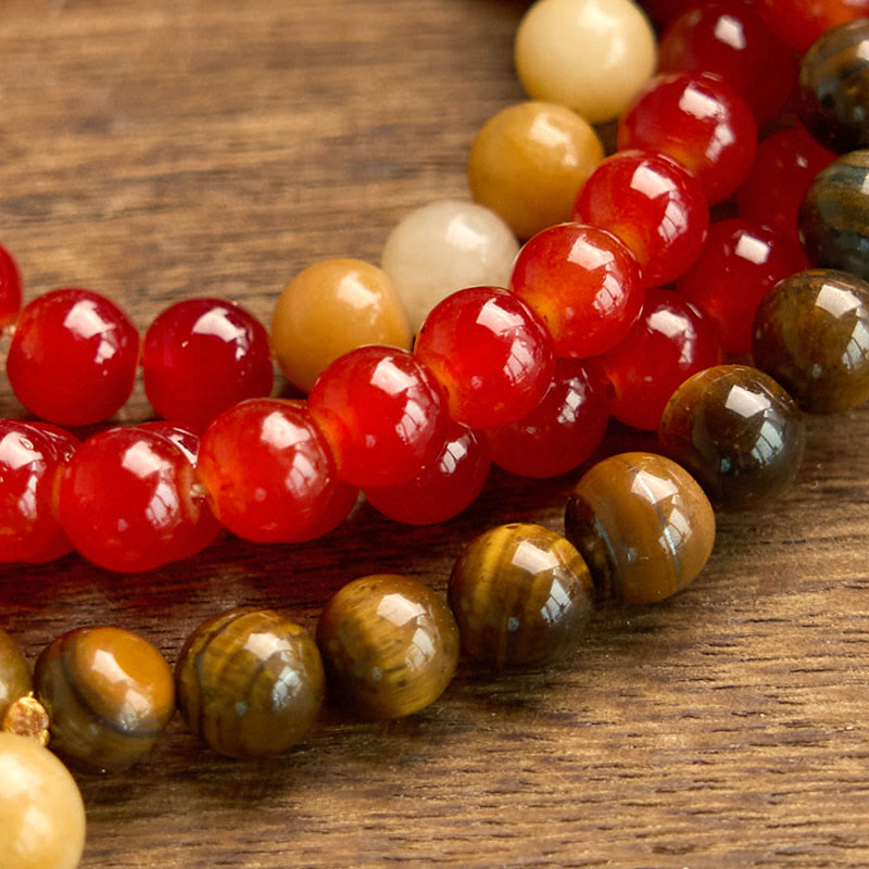 KarmaRipple's 108 Mala Beadwork Red Agate Tiger Eye Yellow Tassel Calm Bracelet p6