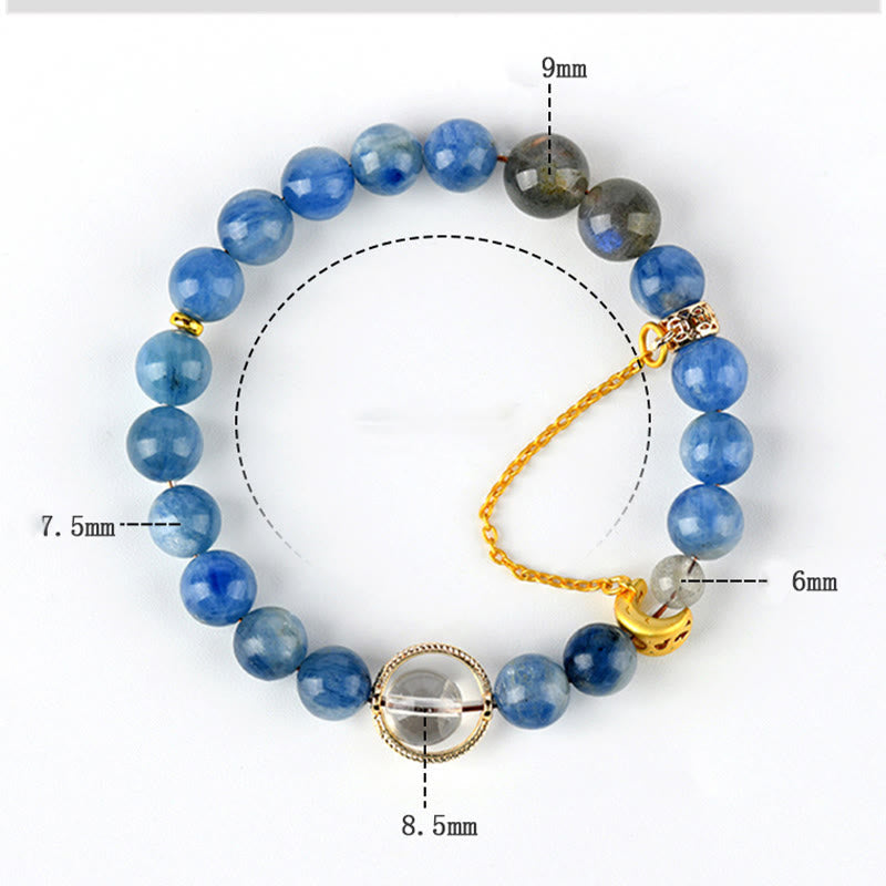 KarmaRipple's Authentic Kyanite Labradorite Ivory Gemstone Crescent Moon Communication Bracelet p7