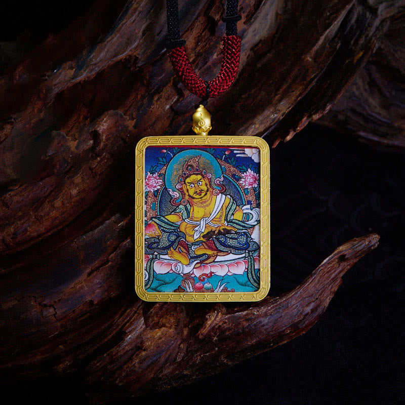 KarmaRipple's Tibetan Zakiram Nine Tailed Fox Yellow God of Wealth Painted Thangka Hope Pendant Necklace p4