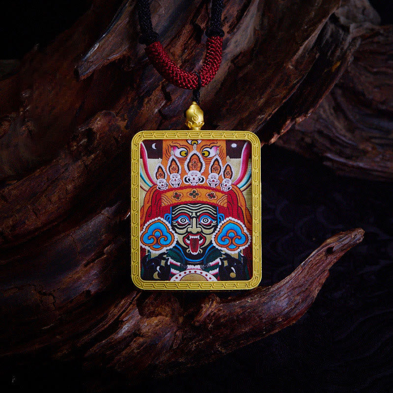 KarmaRipple's Tibetan Zakiram Nine Tailed Fox Yellow God of Wealth Painted Thangka Hope Pendant Necklace p8