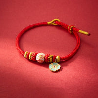 KarmaRipple's Red String Gold Plated Bronze Peach Blossom Yi Fan Feng Shun Protection Woven Bracelet