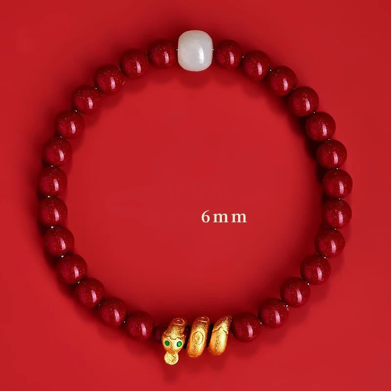 KarmaRipple's Cinnabar Bead Hetian Jade Year Of The Snake Blessing Bracelet p20