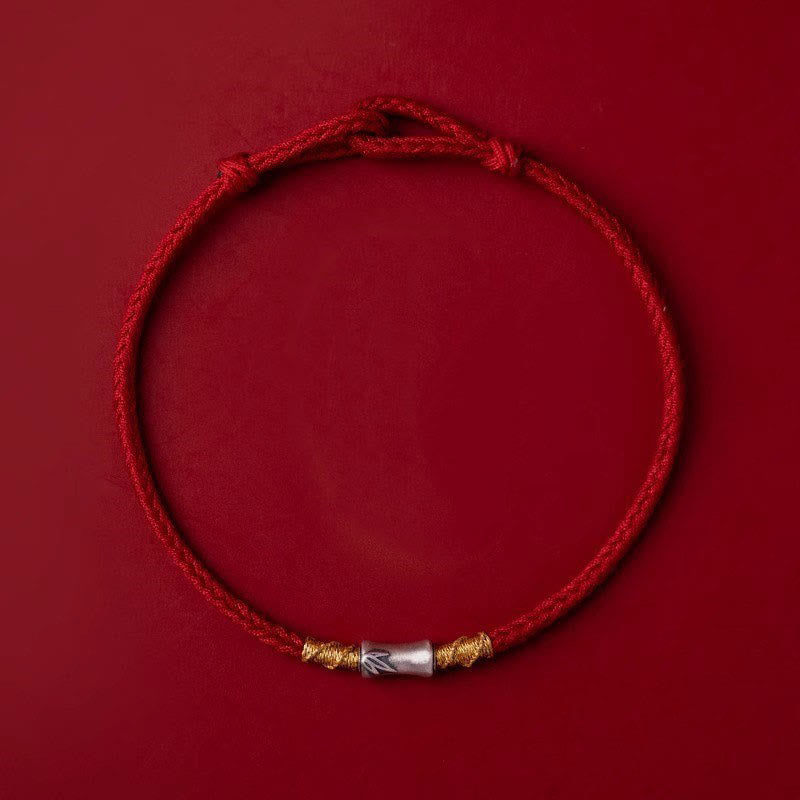 KarmaRipple's Handmade 925 Sterling Silver Bamboo Design Red String Fortune Woven Bracelet p3
