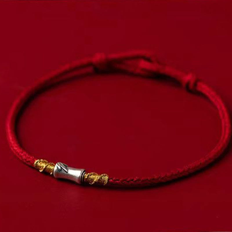 KarmaRipple's Handmade 925 Sterling Silver Bamboo Design Red String Fortune Woven Bracelet p4