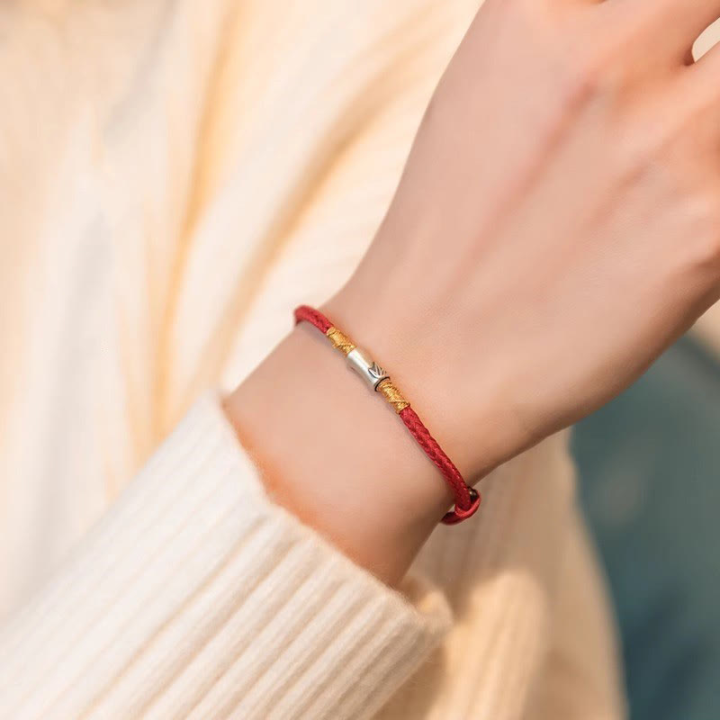 KarmaRipple's Handmade 925 Sterling Silver Bamboo Design Red String Fortune Woven Bracelet p5