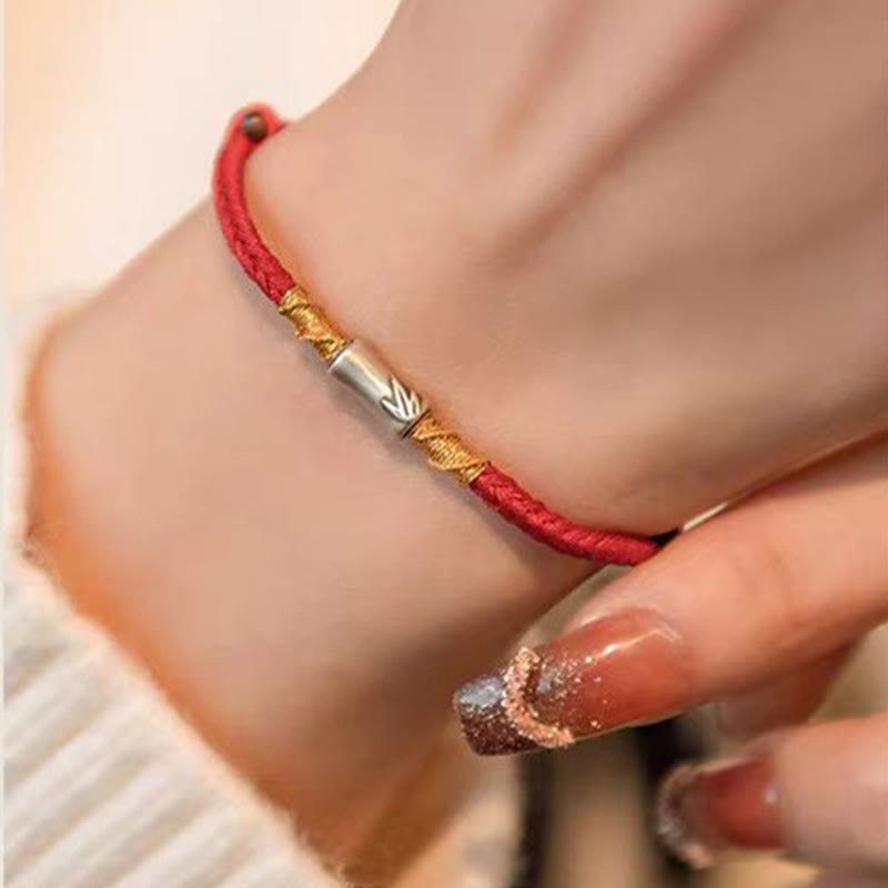 KarmaRipple's Handmade 925 Sterling Silver Bamboo Design Red String Fortune Woven Bracelet p10
