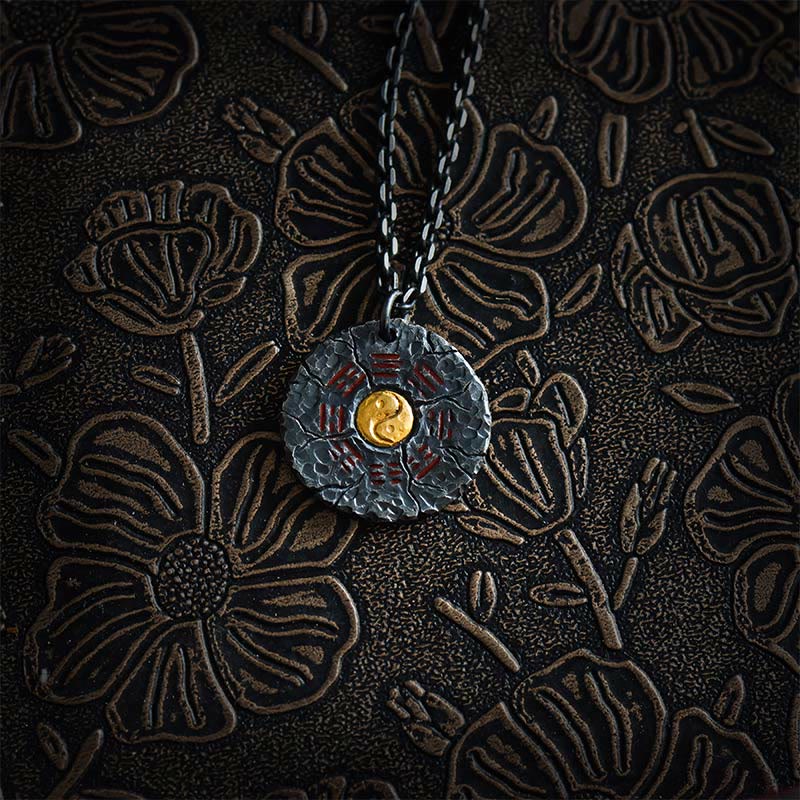 KarmaRipple's 999 Sterling Silver 24k Gold Bagua Tai Chi Yin Yang Design Mountain Ghosts Spend Money Balance Pendant Necklace p3