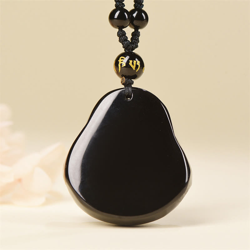 KarmaRipple's Authentic Black Obsidian Ice Obsidian Laughing Buddha Purification Pendant Necklace p17