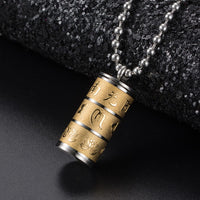 KarmaRipple's Tibetan Om Mani Padme Hum Lotus Pattern Prayer Wheel Titanium Steel Peace Pendant Necklace
