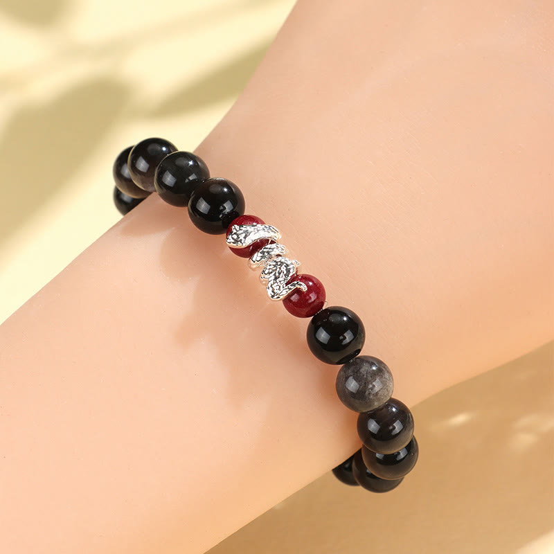 KarmaRipple's Silver Sheen Obsidian Cinnabar Bronze Year of the Snake Protection Bracelet p11
