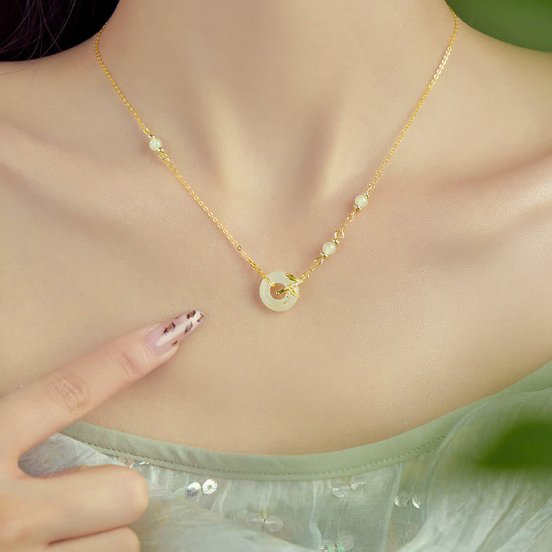 KarmaRipple's Hetian Jade 925 Sterling Silver Cubic Zirconia Peace Buckle Abundance Pendant Necklace p4