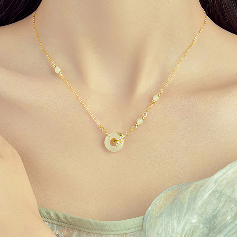 KarmaRipple's Hetian Jade 925 Sterling Silver Cubic Zirconia Peace Buckle Abundance Pendant Necklace p6