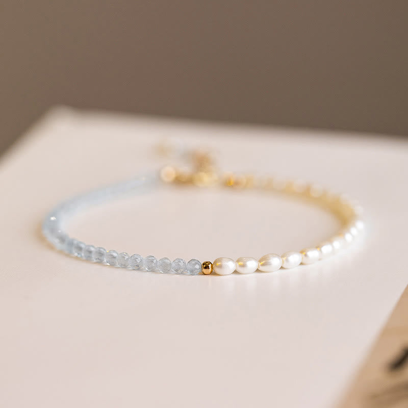 KarmaRipple's 2mm Turquoise Pearl Ultra-thin Beadwork 14k Gold Plated Bronze Wisdom Bracelet p19