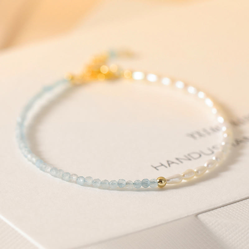 KarmaRipple's 2mm Turquoise Pearl Ultra-thin Beadwork 14k Gold Plated Bronze Wisdom Bracelet p4