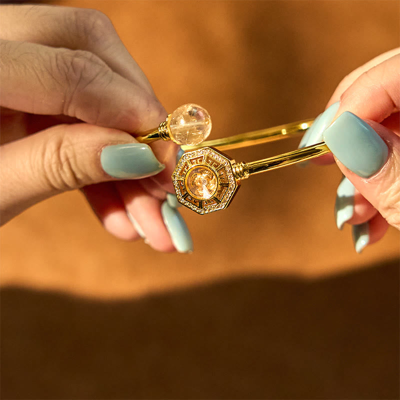 KarmaRipple's Rutilated Quartz Bronze Brass Rotatable Windmill Feng Sheng Shui Qi Courage Bracelet Bangle p6