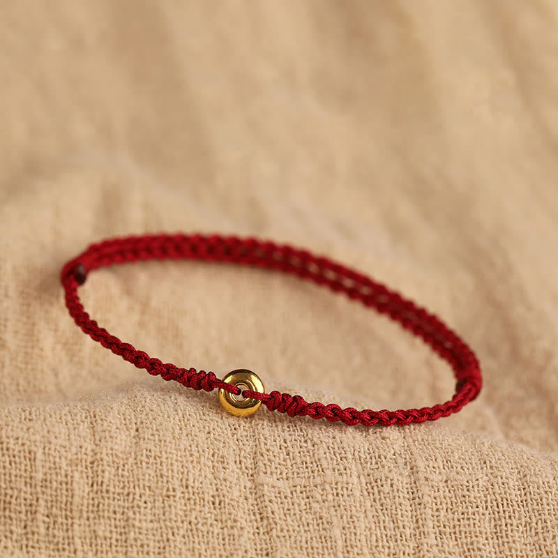 KarmaRipple's 999 Gold Small Peace Buckle Red String Protection Fortune Woven Bracelet Anklet p21
