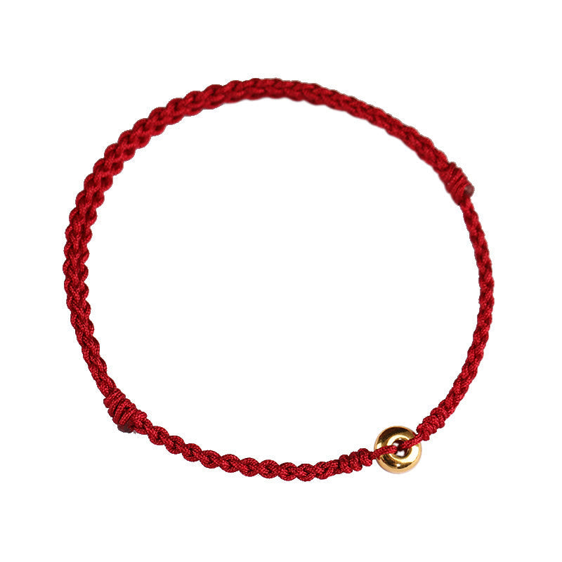 KarmaRipple's 999 Gold Small Peace Buckle Red String Protection Fortune Woven Bracelet Anklet p13