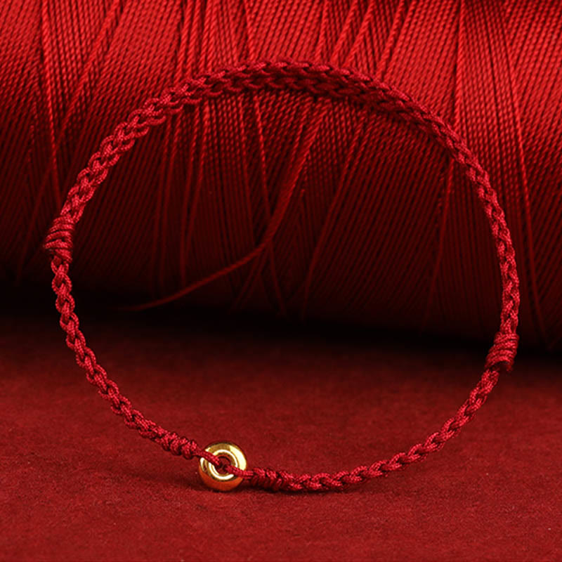 KarmaRipple's 999 Gold Small Peace Buckle Red String Protection Fortune Woven Bracelet Anklet p4