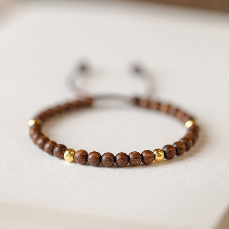 KarmaRipple's 4mm Ultra-thin Sandalwood 14K Gold Plated Bronze Beadwork Protection Bracelet p1