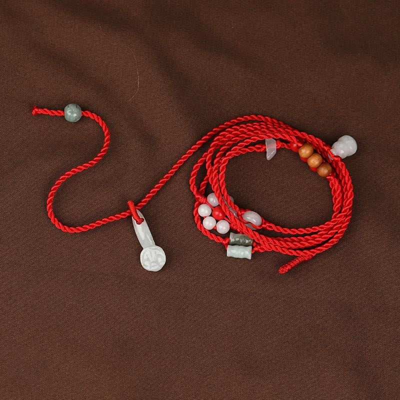 KarmaRipple's Chinese Zodiac Peach Wood Blessing Red String Belly Chain p31