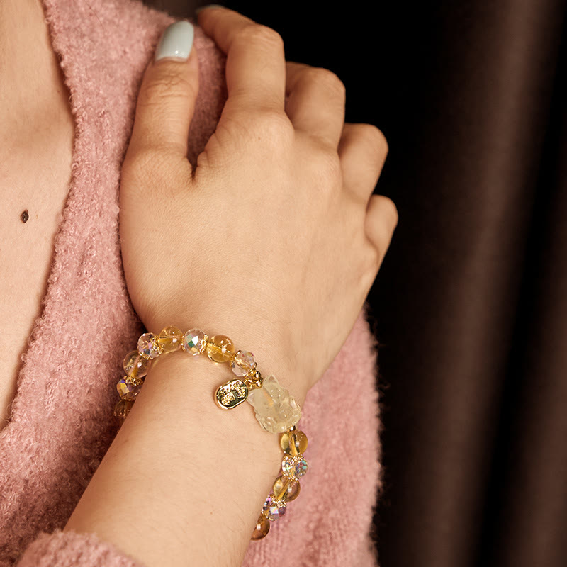 KarmaRipple's Authentic Citrine Ivory Gemstone Nine Tailed Fox Attracting Wealth Talisman Energy Bracelet p4