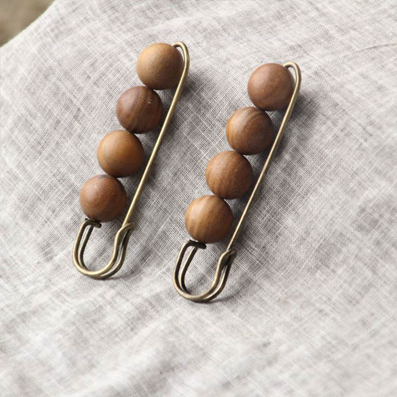 KarmaRipple's Vintage Sandalwood Agathis Alba Ebony Wood Peltogyne Beadwork Balancing Brooch p27