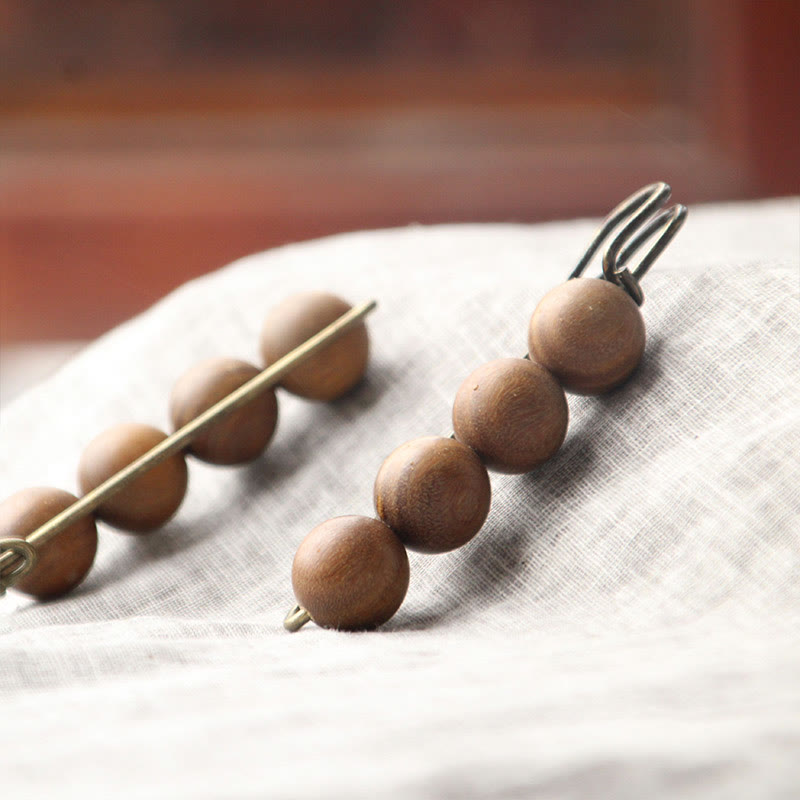 KarmaRipple's Vintage Sandalwood Agathis Alba Ebony Wood Peltogyne Beadwork Balancing Brooch p31