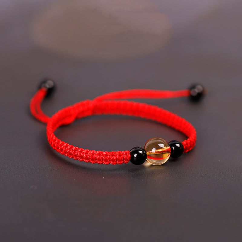 KarmaRipple's Handcrafted Citrine Black Obsidian Bead King Kong Weave Peace Weave Fortune Rope Bracelet p2