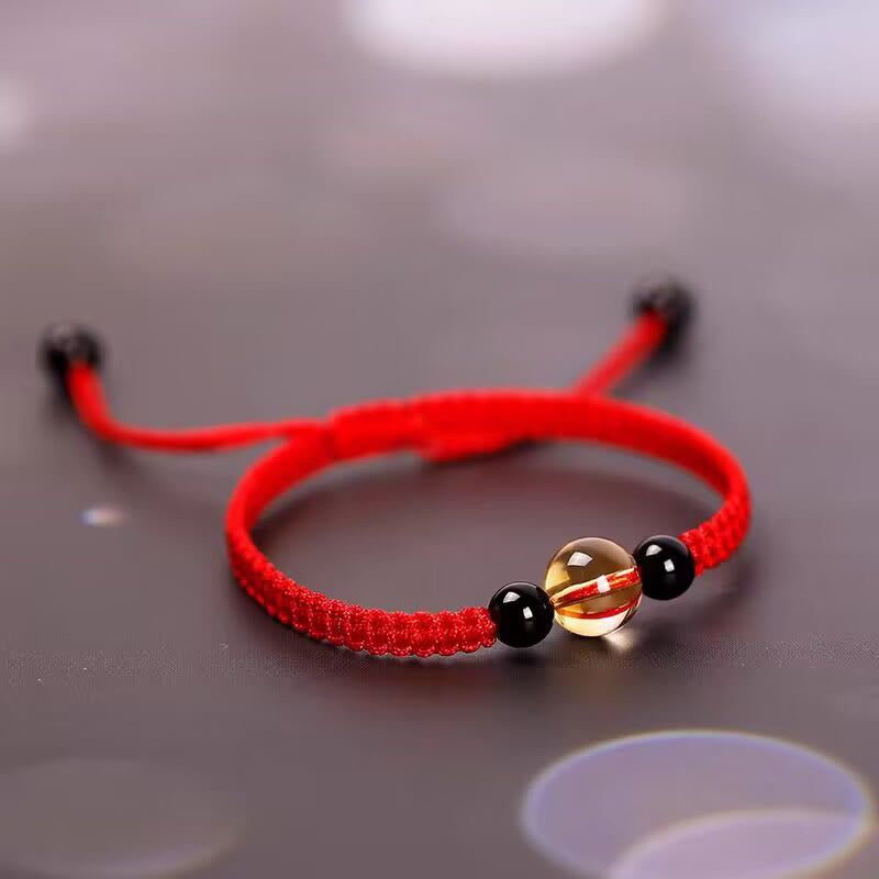 KarmaRipple's Handcrafted Citrine Black Obsidian Bead King Kong Weave Peace Weave Fortune Rope Bracelet p6