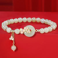 KarmaRipple's 925 Sterling Silver Authentic Hetian Jade Peach Blossom Peace Buckle Zircon Fortune Bracelet Pendant Necklace