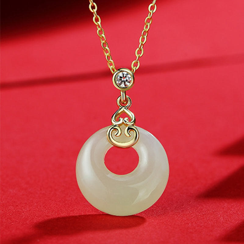 KarmaRipple's 925 Sterling Silver Authentic Hetian Jade Gourd Peace Buckle Zircon Fortune Bracelet Pendant Necklace Earrings p2