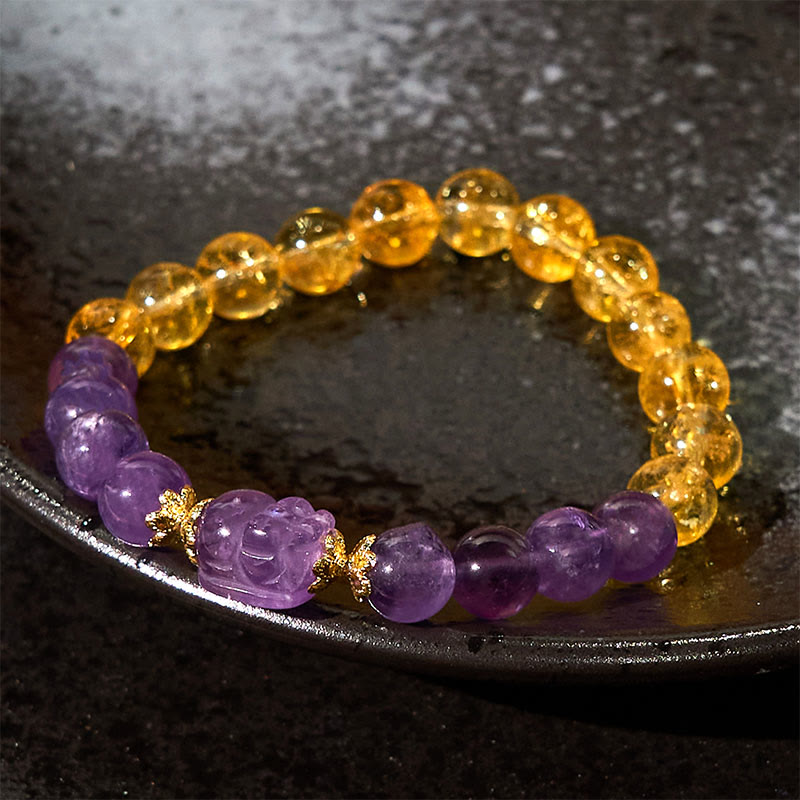KarmaRipple's Citrine Amethyst Pixiu Prosperity Bracelet p15