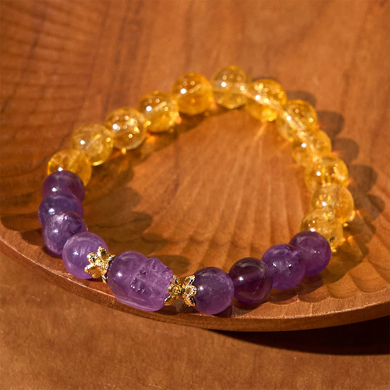 KarmaRipple's Citrine Amethyst Pixiu Prosperity Bracelet p2